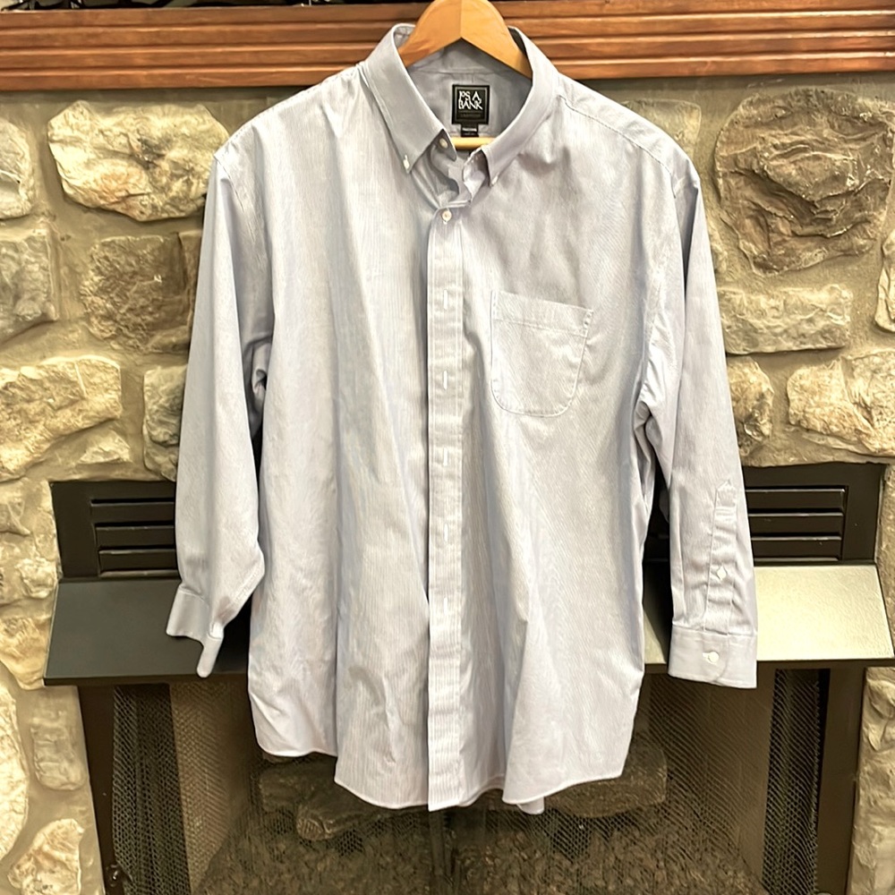 Jos. A. Bank Traveler dress shirt, 17 1/2x33, blue and white